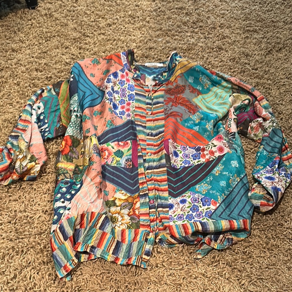 Johnny Was Multicolor Patchwork Blouse - image 1